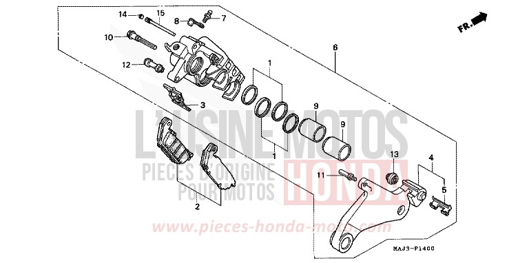 REAR BRAKE CALIPER (ST1100/ST1100AS) for Pan-European ABS CANDY TROPICAL NIGHT PURPLE-U (RP103D) from 1995